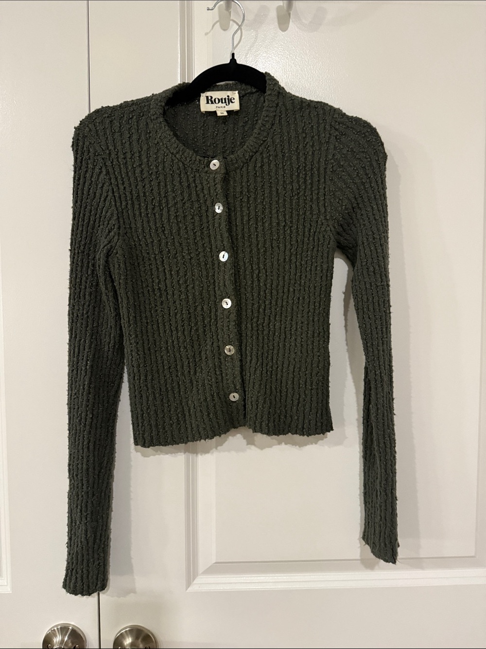 Rouje Olive Ribbed Button-Front Loica Cardigan